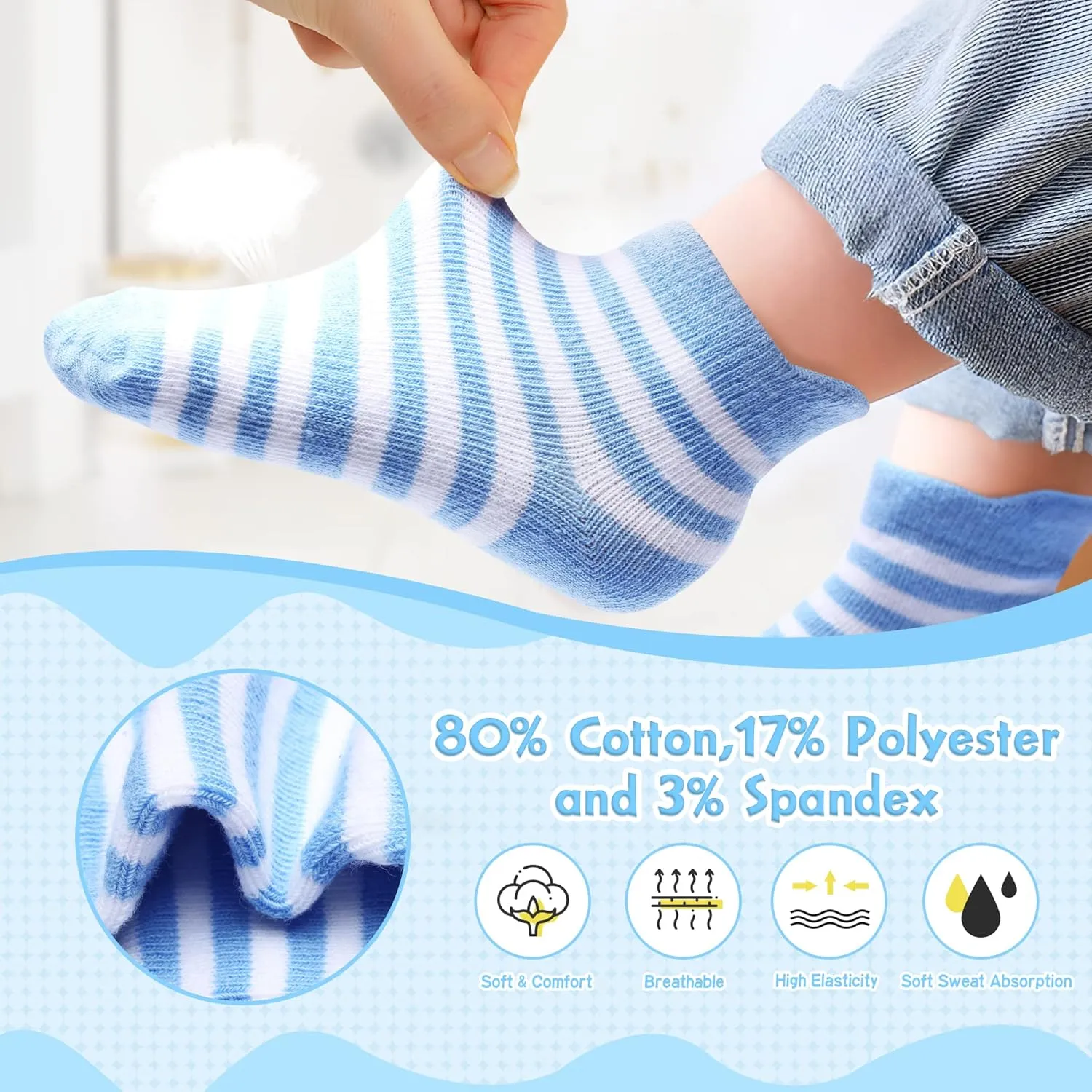 12 Pack Non Slip Kids Toddler Baby Socks with Grips 1-7 Years Boys Girls Cotton Ankle Socks Multi Colors