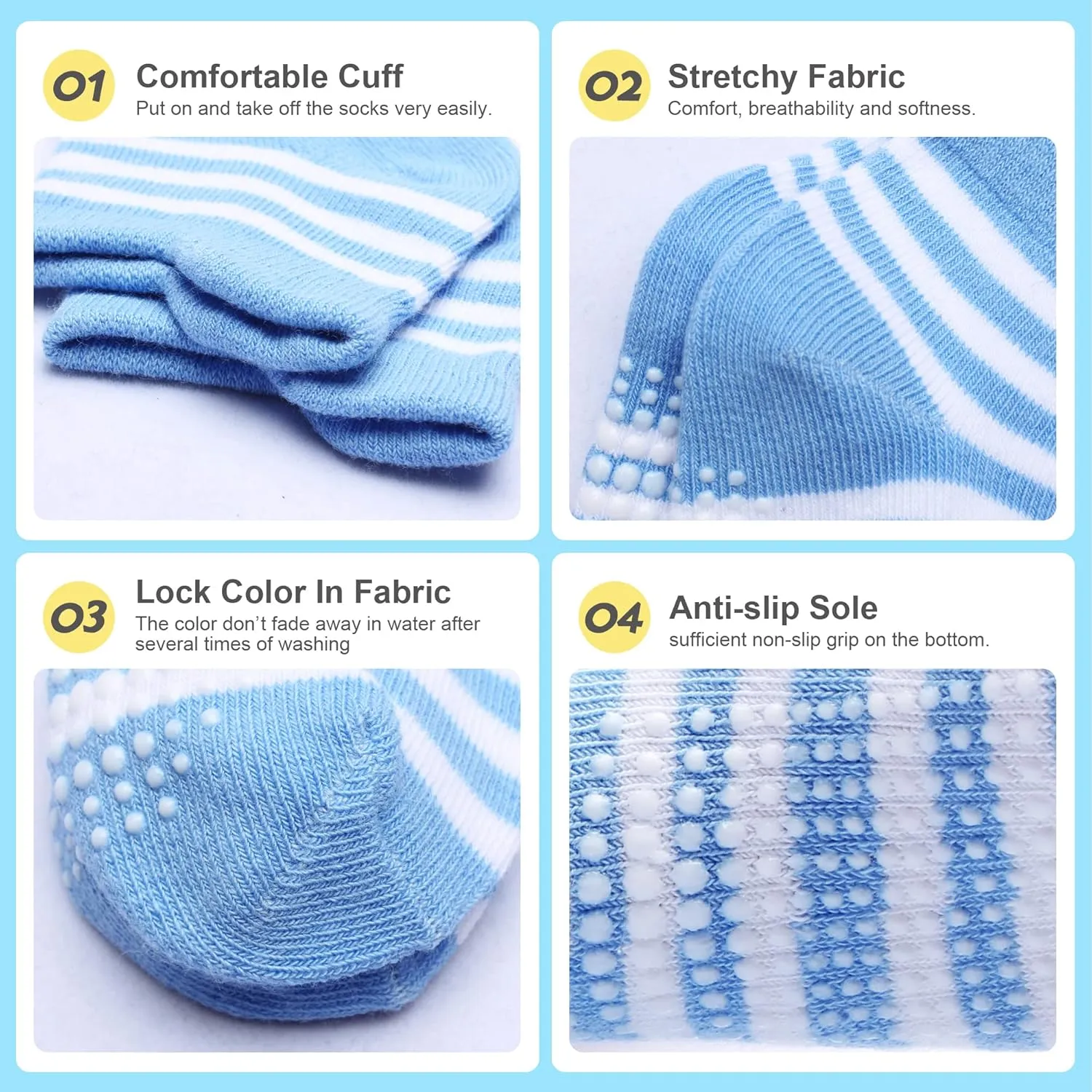 12 Pack Non Slip Kids Toddler Baby Socks with Grips 1-7 Years Boys Girls Cotton Ankle Socks Multi Colors