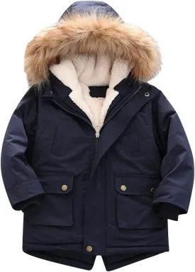 2021 Thick Quilted Fleece Lined Jacket for 2-7 Years Kids Boy's Winter Coat Hooded Cotton-padded Parka Outerwear