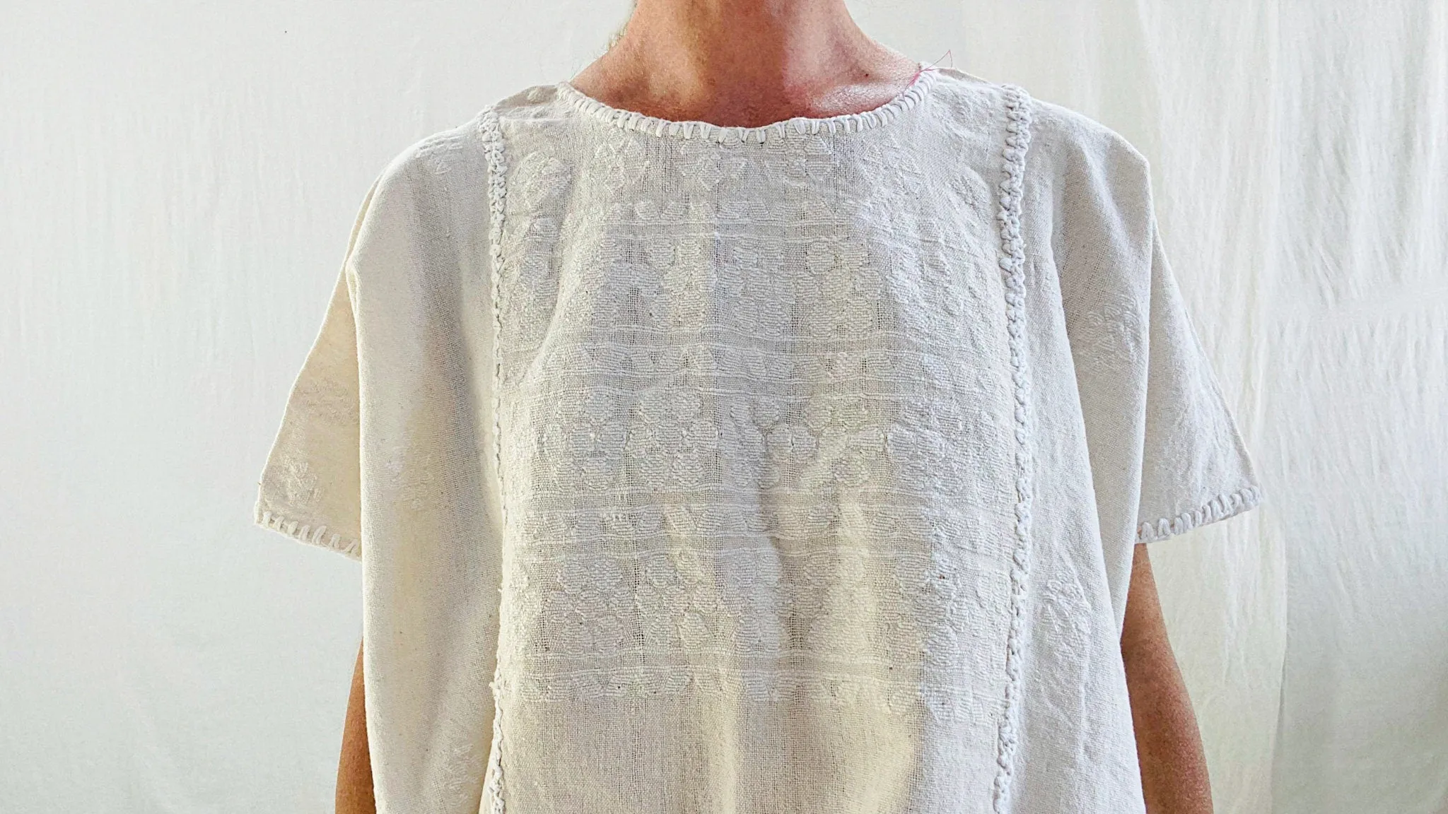 Amuzgo Huipil Dress. White-on-White. Hand-Woven. Guerrero, Mexico. 0131