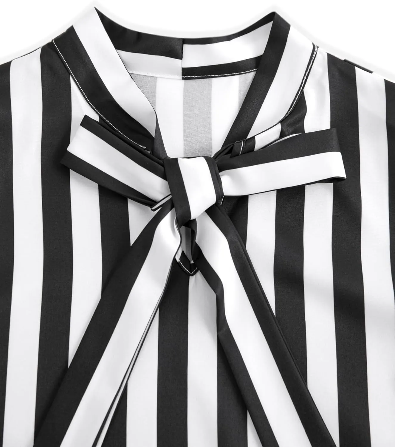 Avanova Women Bow Tie Neck Short Petal Sleeve Blouse Shirts Work Business Tops