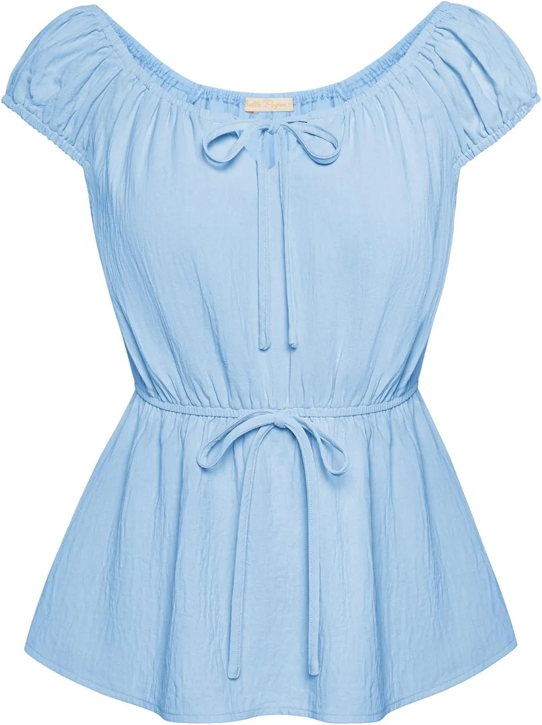 Belle Poque Women's Tie Front Peplum Tops Short Cap Sleeve Casual Blouse Tops Summer Cute Tops