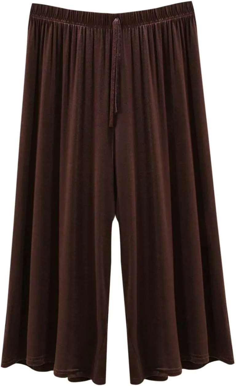 BZGTZT Women Wide Leg Palazzo Capri Pants Elastic Waist Drawstring Cropped Casual Joggers Lightweight Straight Trouser