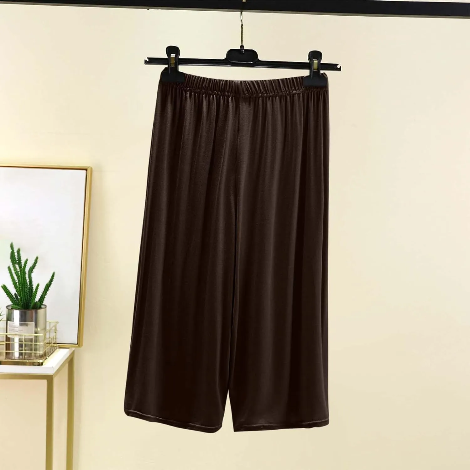 BZGTZT Women Wide Leg Palazzo Capri Pants Elastic Waist Drawstring Cropped Casual Joggers Lightweight Straight Trouser
