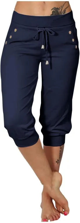 Capri Joggers Womens Fashion 2025 Trendy Elastic Drawstring High Waisted Capris Casual Summer Stretch Active Pants