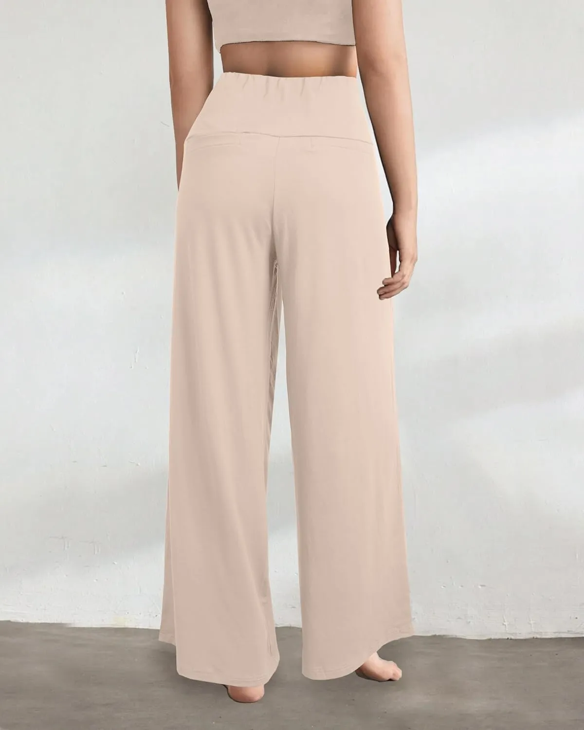 CHICASIMR Wide Leg Womens Pants High Waist Loose Flowy Comfy Lounge Stretch Soft Women Pants Casual Pants with Pockets