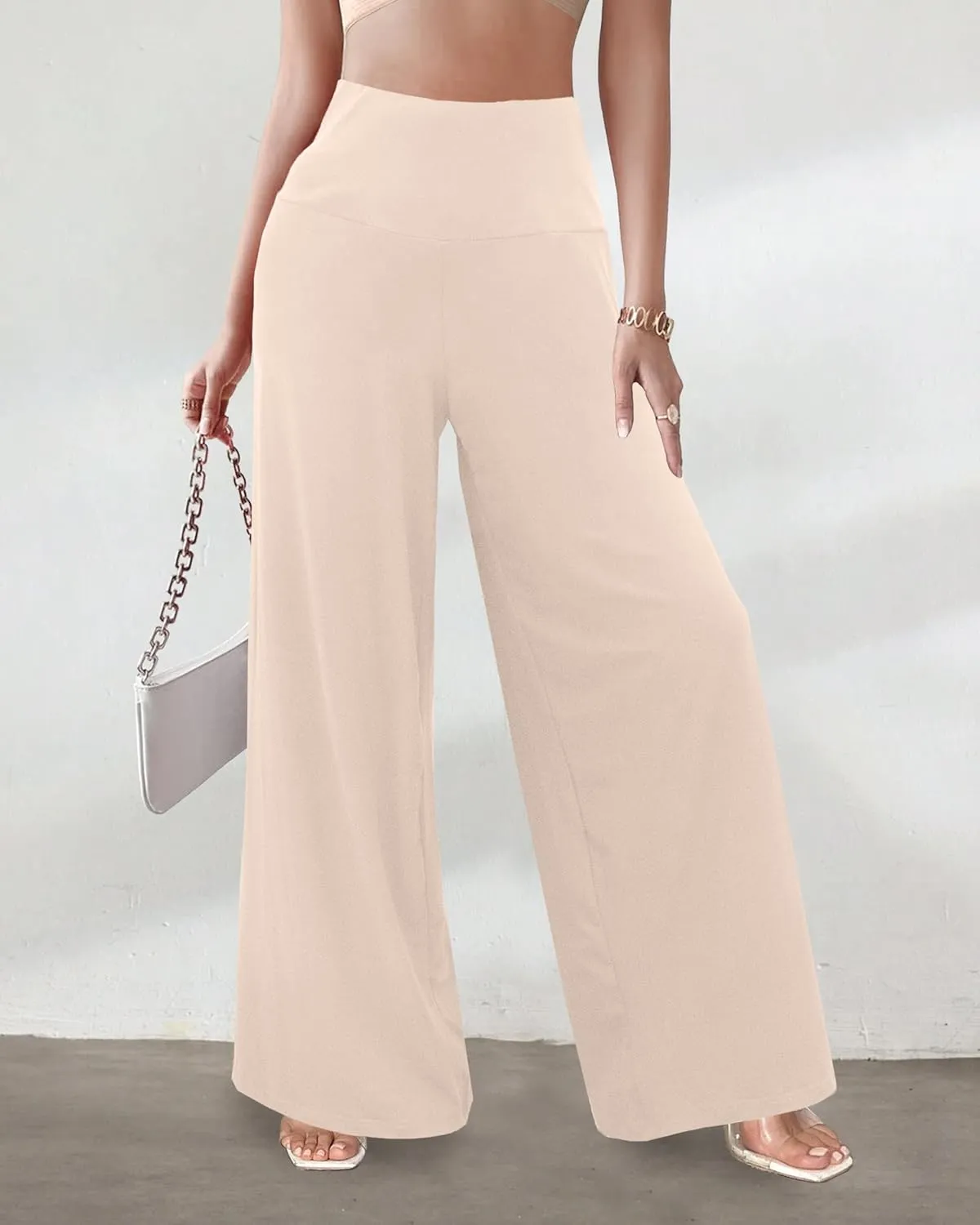 CHICASIMR Wide Leg Womens Pants High Waist Loose Flowy Comfy Lounge Stretch Soft Women Pants Casual Pants with Pockets