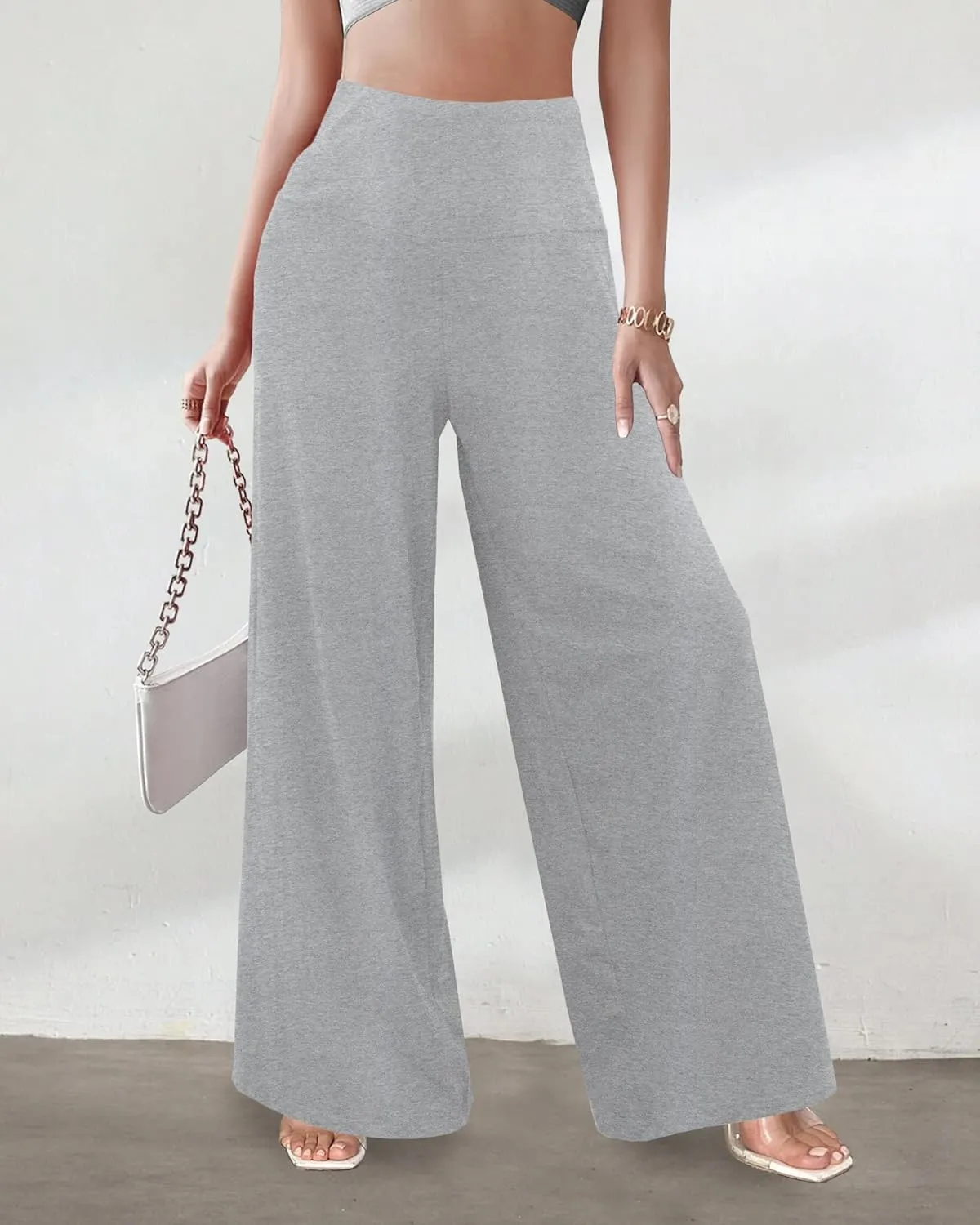 CHICASIMR Wide Leg Womens Pants High Waist Loose Flowy Comfy Lounge Stretch Soft Women Pants Casual Pants with Pockets