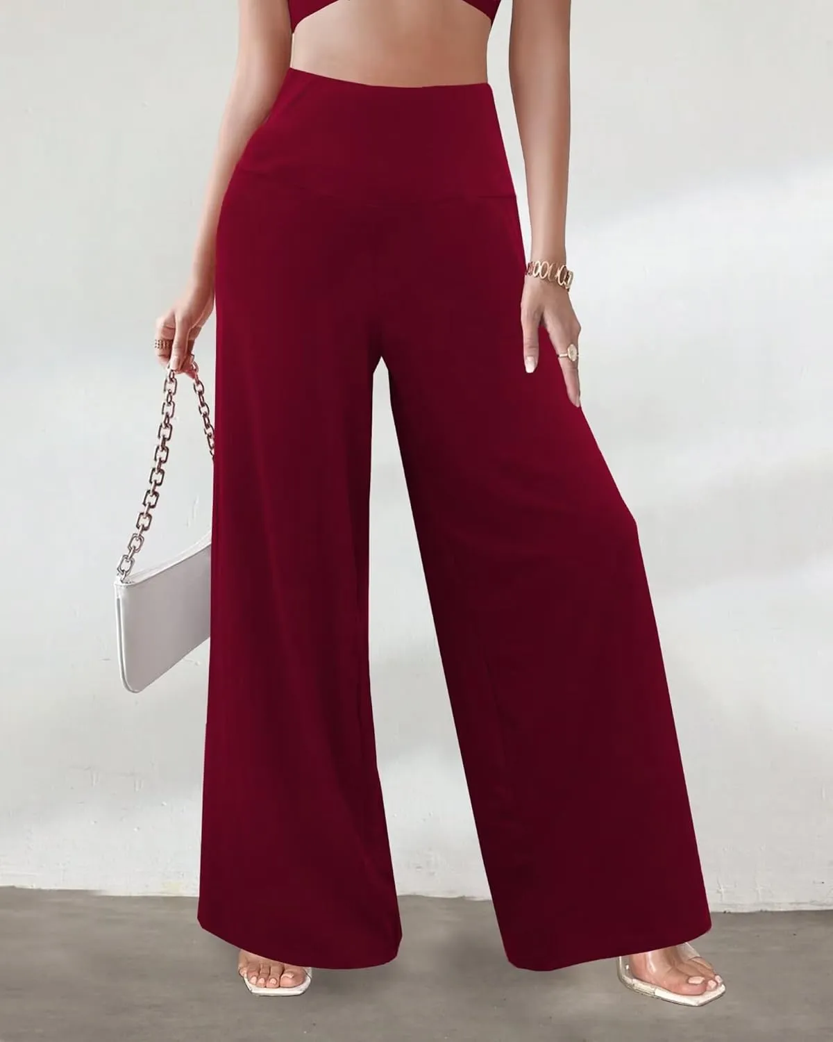 CHICASIMR Wide Leg Womens Pants High Waist Loose Flowy Comfy Lounge Stretch Soft Women Pants Casual Pants with Pockets