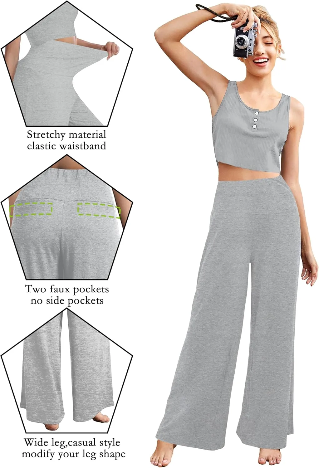 CHICASIMR Wide Leg Womens Pants High Waist Loose Flowy Comfy Lounge Stretch Soft Women Pants Casual Pants with Pockets