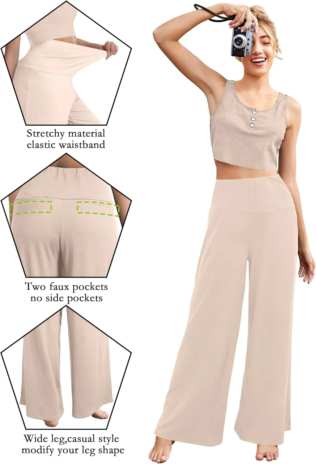 CHICASIMR Wide Leg Womens Pants High Waist Loose Flowy Comfy Lounge Stretch Soft Women Pants Casual Pants with Pockets