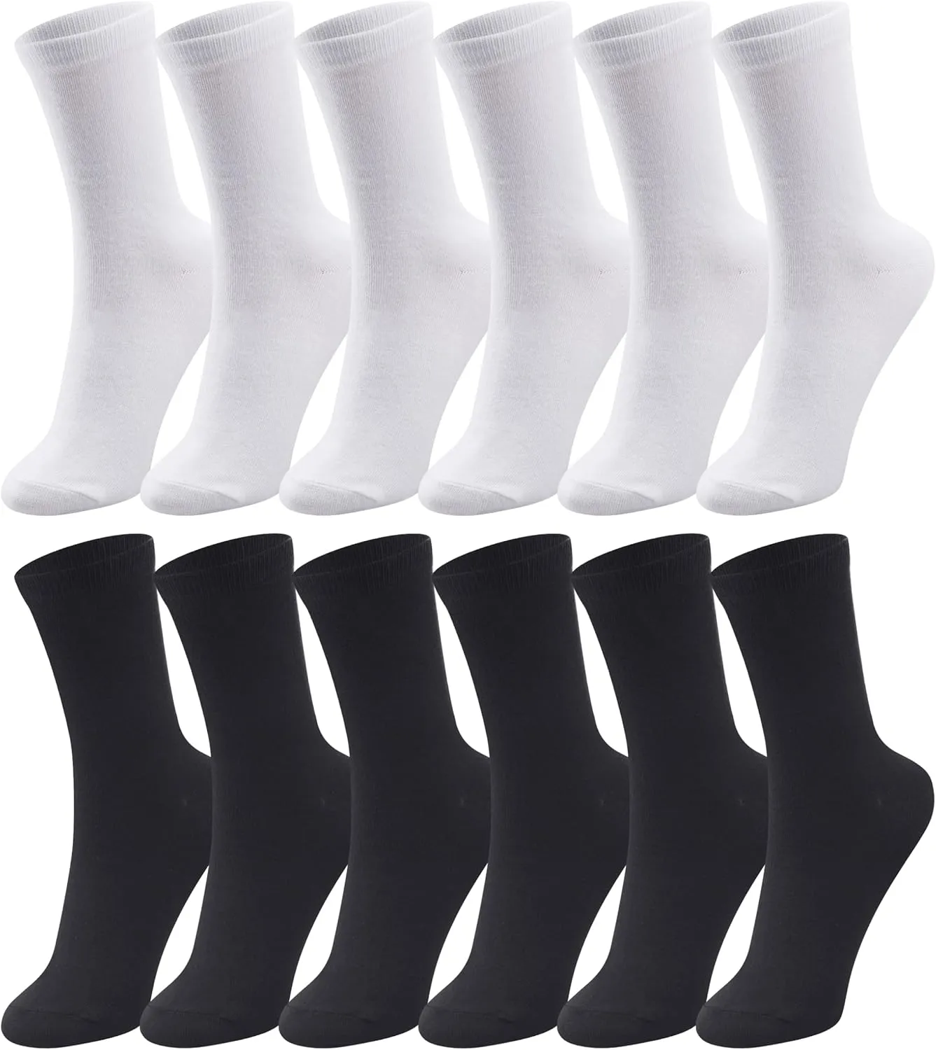 Duufin 12 Pairs Women's Crew Socks Mid Calf Lightweight Casual Gym Workout Plain Sock Ladies Crew Socks