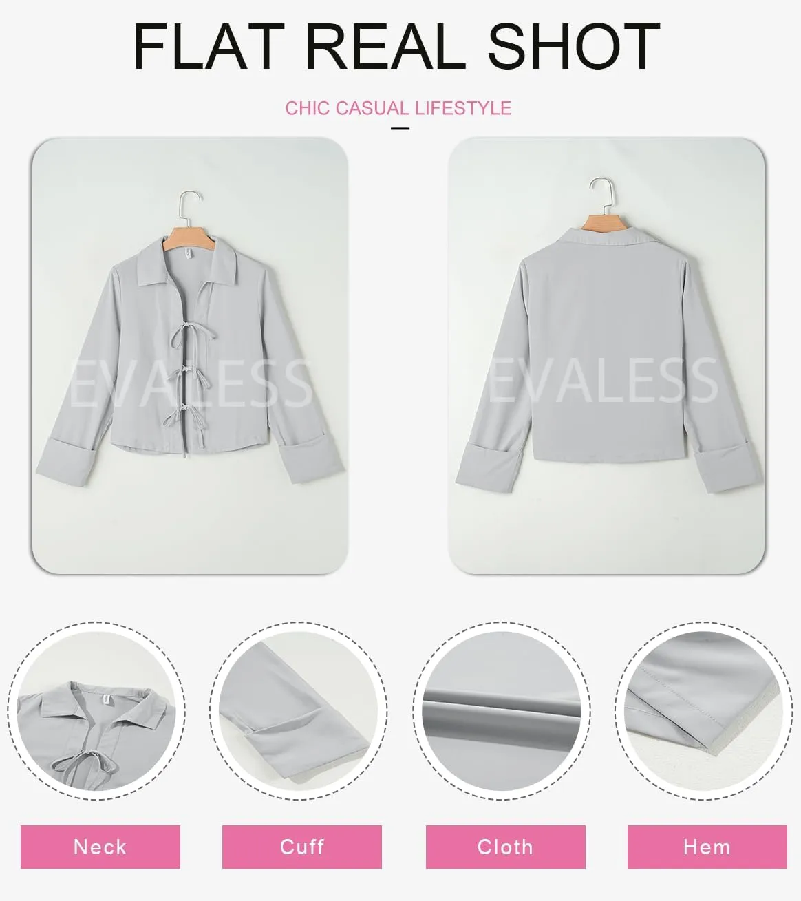 EVALESS Womens Blouses Cute Long Sleeve Bow Tie Front Shirts Going Out Tops Spring Summer Outfits Trendy 2025