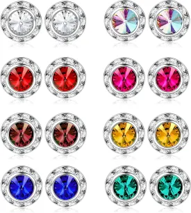 Fansilver 8 Pairs Rhinestone Earrings for Women Dance Competition Earrings Crystal Stud Earrings Stainless Steel Stud Earrings for Stage Opera Performance Wedding Party