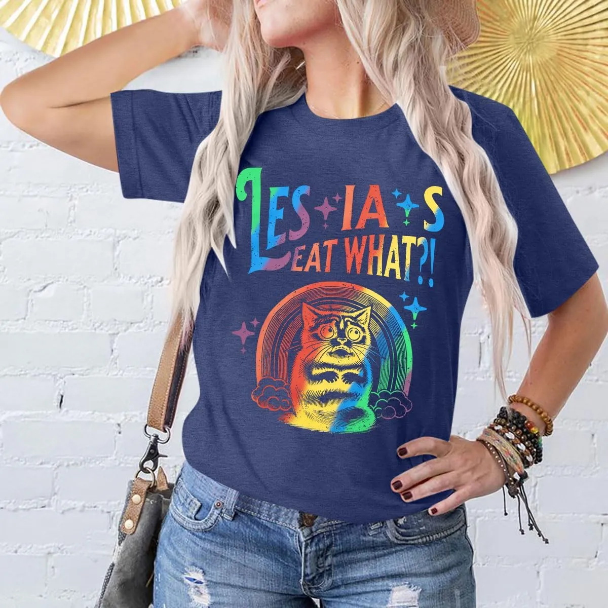 FAYALEQ Pride Shirt for Women Lesbians Rainbow Cat Graphic Shirts Funny Lesbians Pride Tshirts LGBTQ Equality Shirts