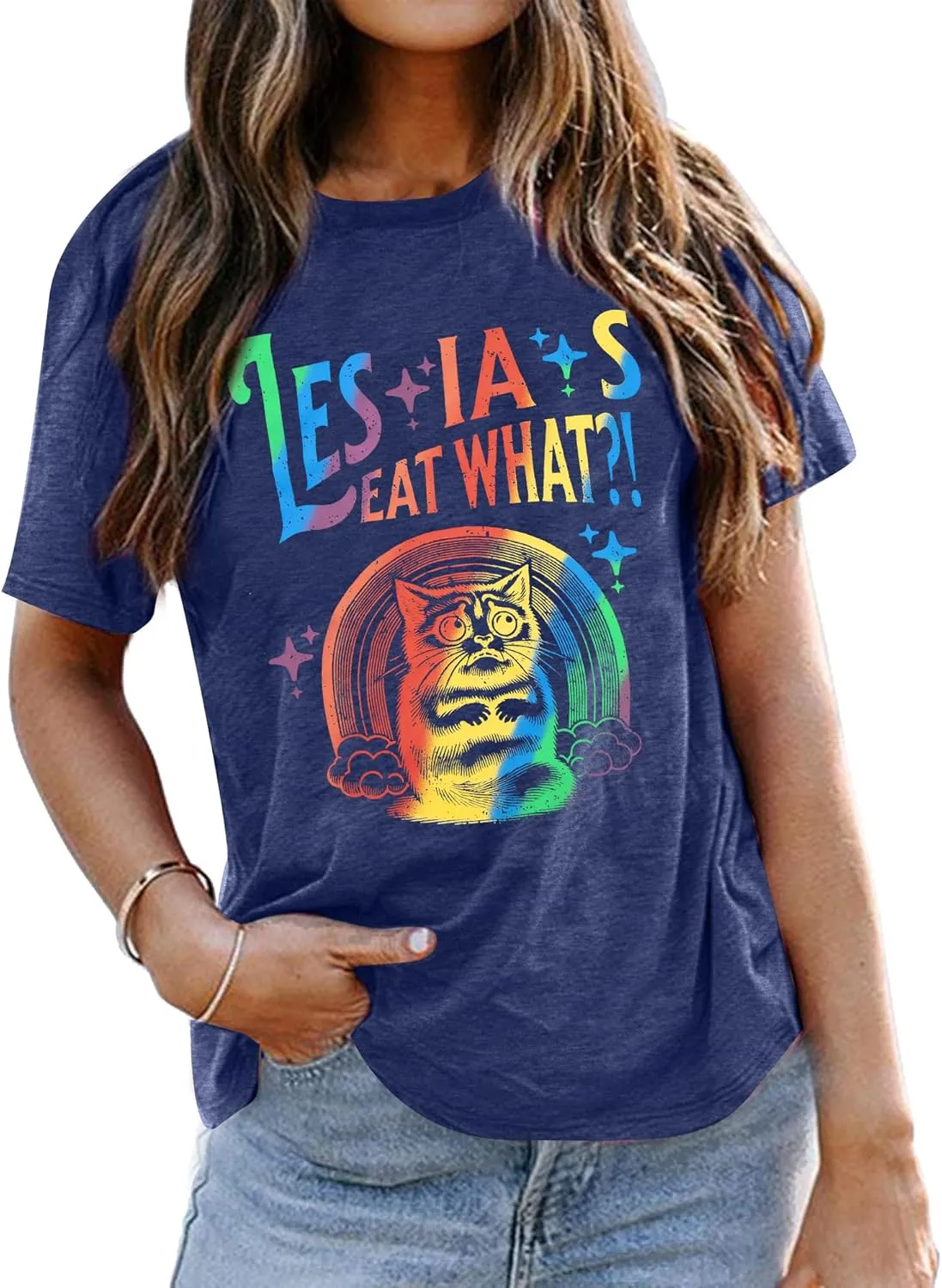FAYALEQ Pride Shirt for Women Lesbians Rainbow Cat Graphic Shirts Funny Lesbians Pride Tshirts LGBTQ Equality Shirts