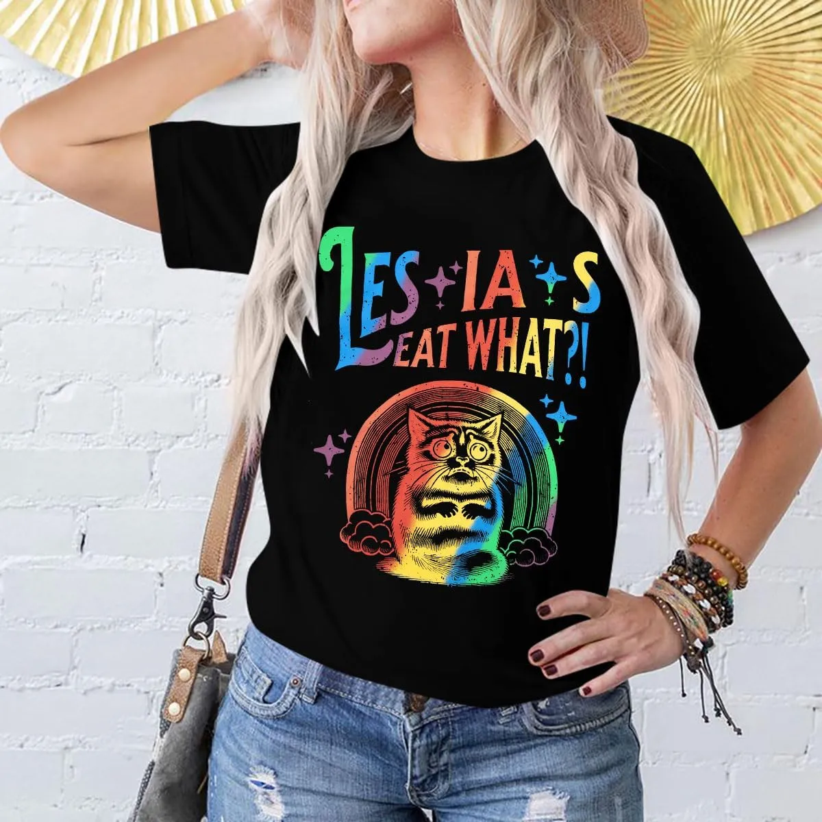 FAYALEQ Pride Shirt for Women Lesbians Rainbow Cat Graphic Shirts Funny Lesbians Pride Tshirts LGBTQ Equality Shirts