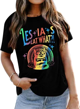 FAYALEQ Pride Shirt for Women Lesbians Rainbow Cat Graphic Shirts Funny Lesbians Pride Tshirts LGBTQ Equality Shirts