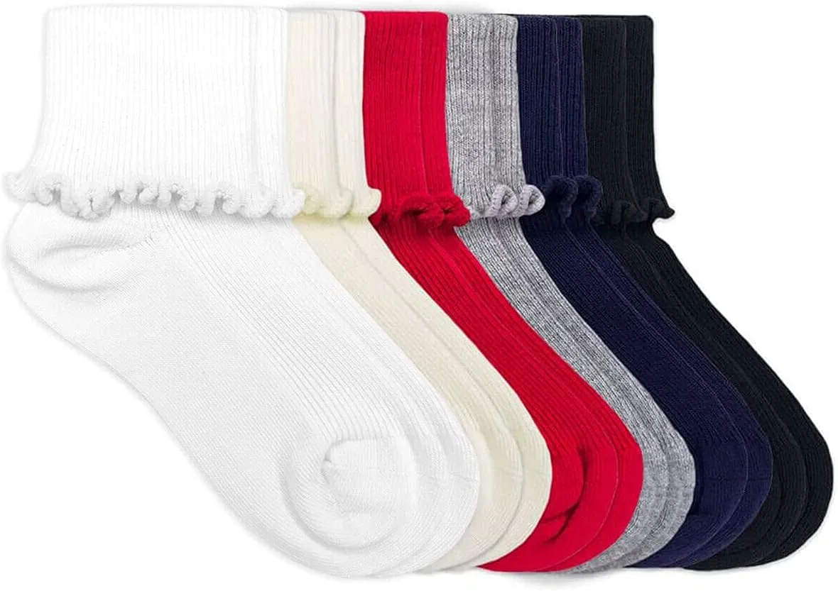 Jefferies Socks Womens Ruffle Ankle Dress Crew Seamless Cotton Scrunch Cuff Socks 4 Pair