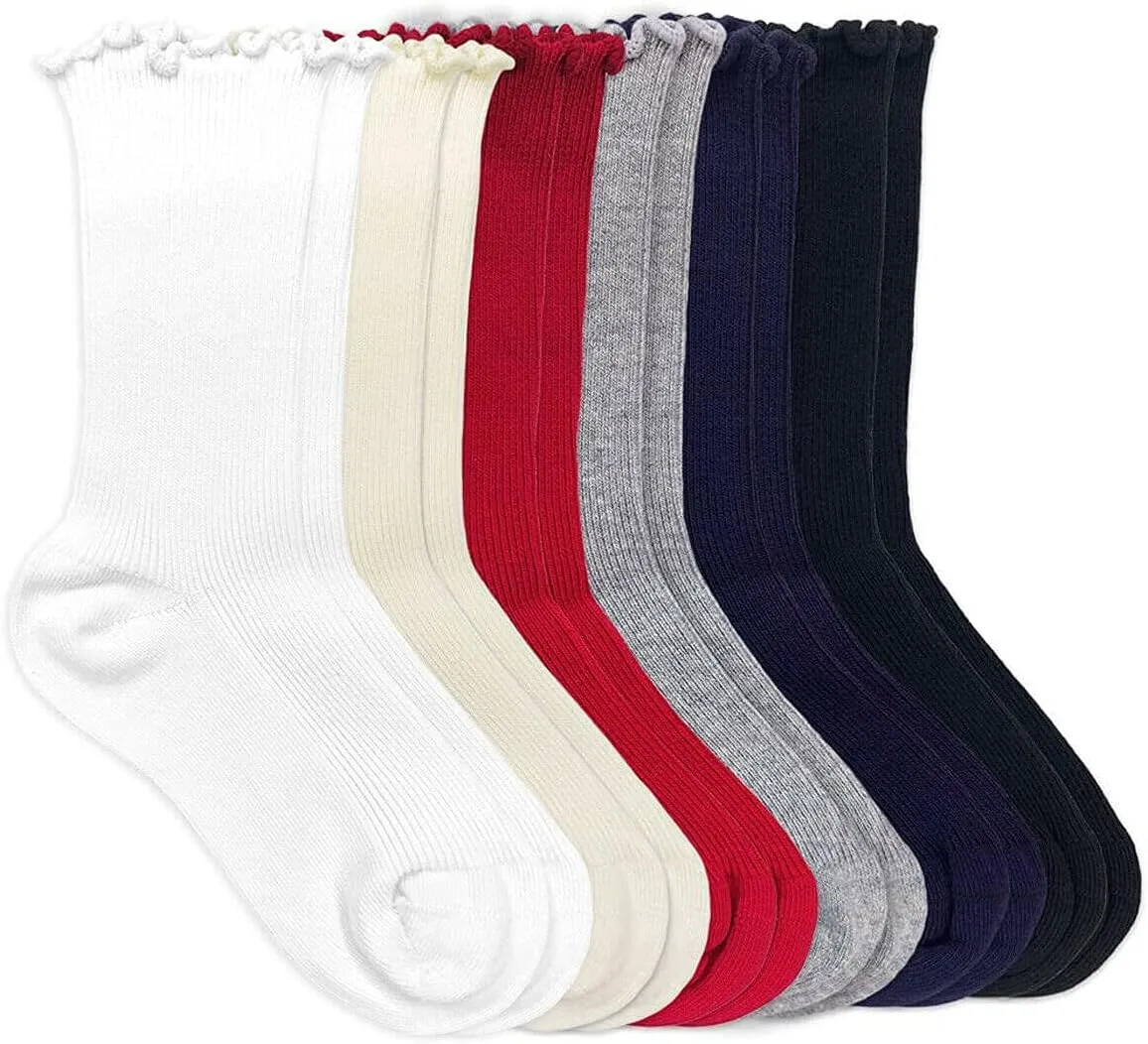 Jefferies Socks Womens Ruffle Ankle Dress Crew Seamless Cotton Scrunch Cuff Socks 4 Pair