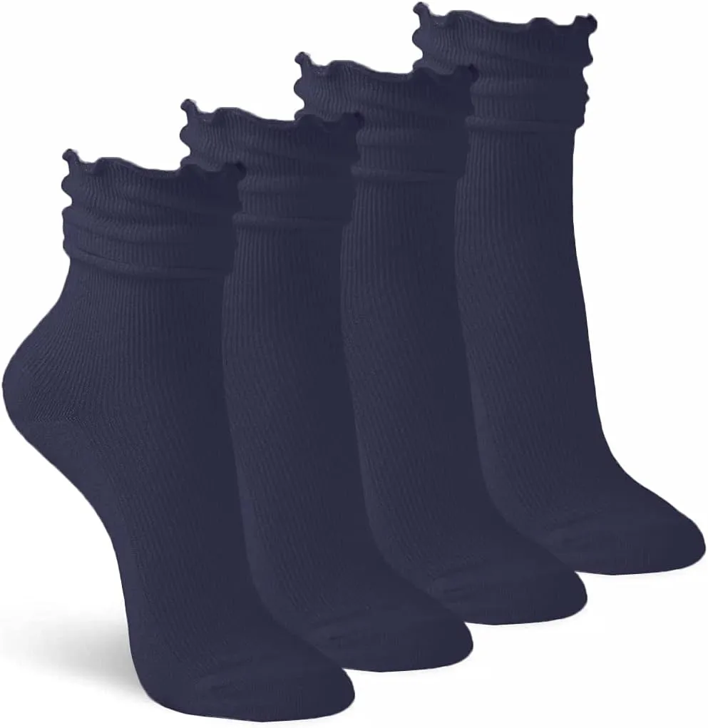 Jefferies Socks Womens Ruffle Ankle Dress Crew Seamless Cotton Scrunch Cuff Socks 4 Pair