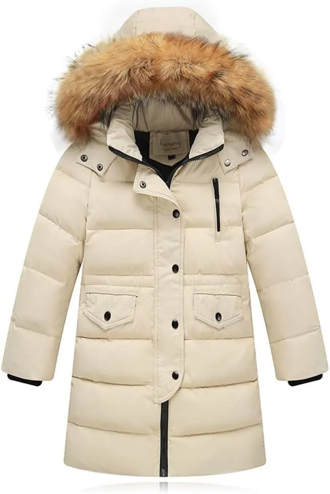 Kids Boys Girls Winter Coat Warm Parka Jacket with Fur Hood Padded Overcoat 6M-4T