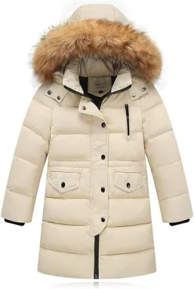 Kids Boys Girls Winter Coat Warm Parka Jacket with Fur Hood Padded Overcoat 6M-4T