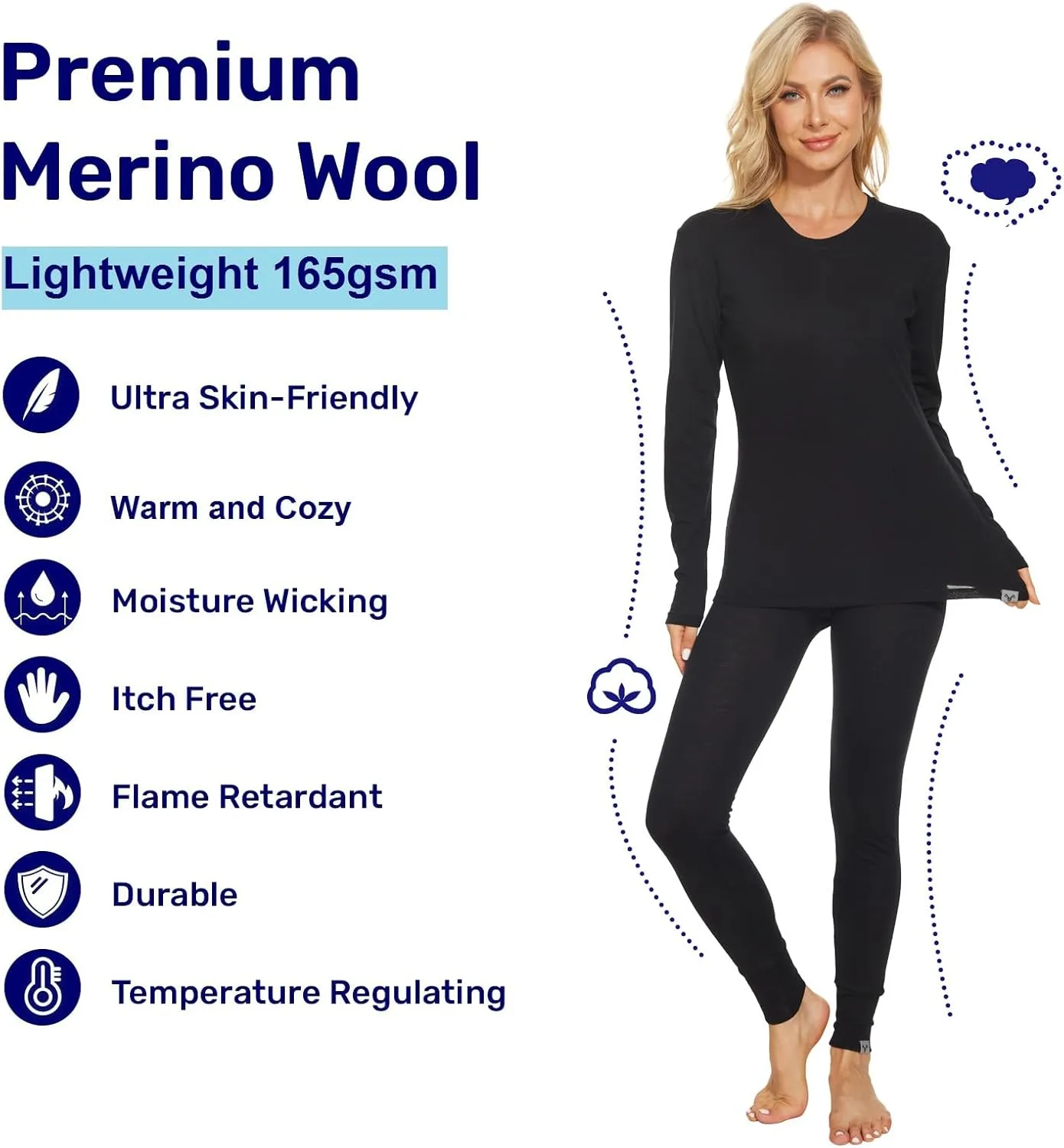 MERINNOVATION Merino Wool Base Layer Set for Women 100% Merino Wool Thermal Underwear Set