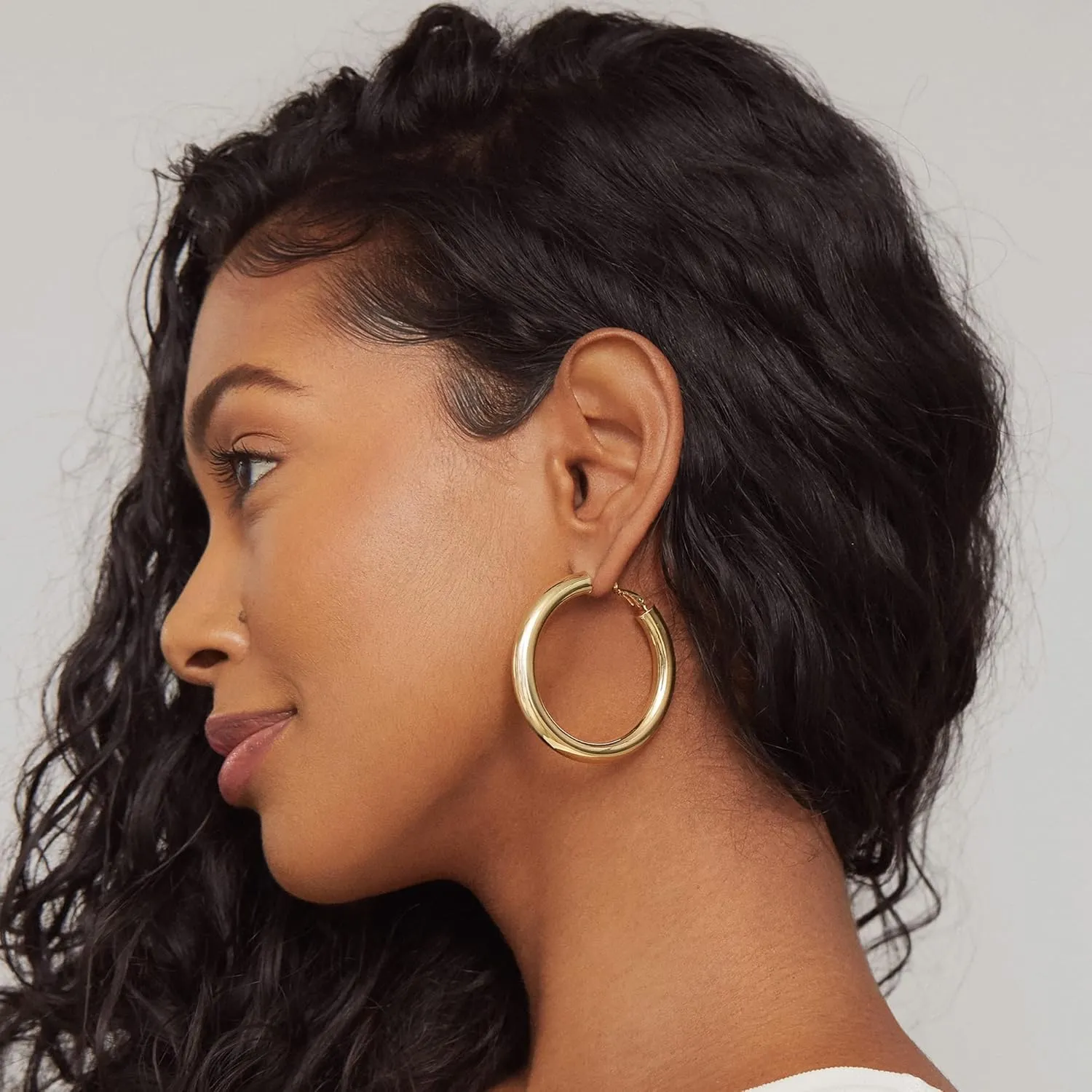 PAVOI 14K Gold Plated Sterling Silver Post Hoops | Lightweight Chunky Hoops Huggies | Thick Gold Hoop Earrings for Women