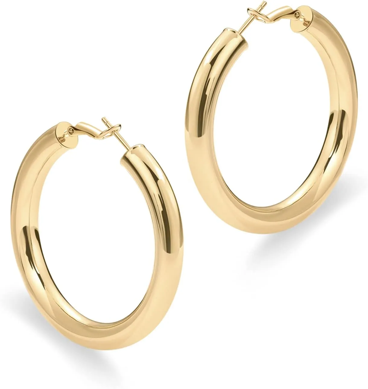PAVOI 14K Gold Plated Sterling Silver Post Hoops | Lightweight Chunky Hoops Huggies | Thick Gold Hoop Earrings for Women