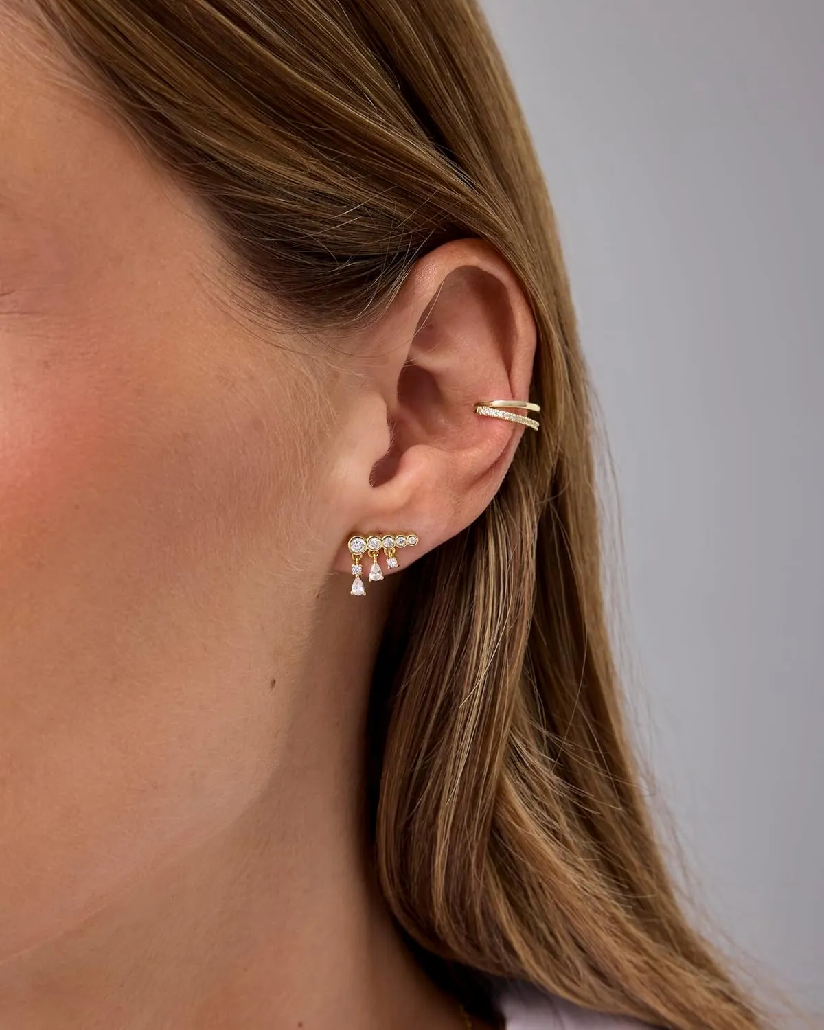 PAVOI 14K Gold Plated Sterling Silver Posts Drop Dangle Cubic Zirconia Stud Earrings for Women | Gold Statement Gradient Crawler Studs Earring