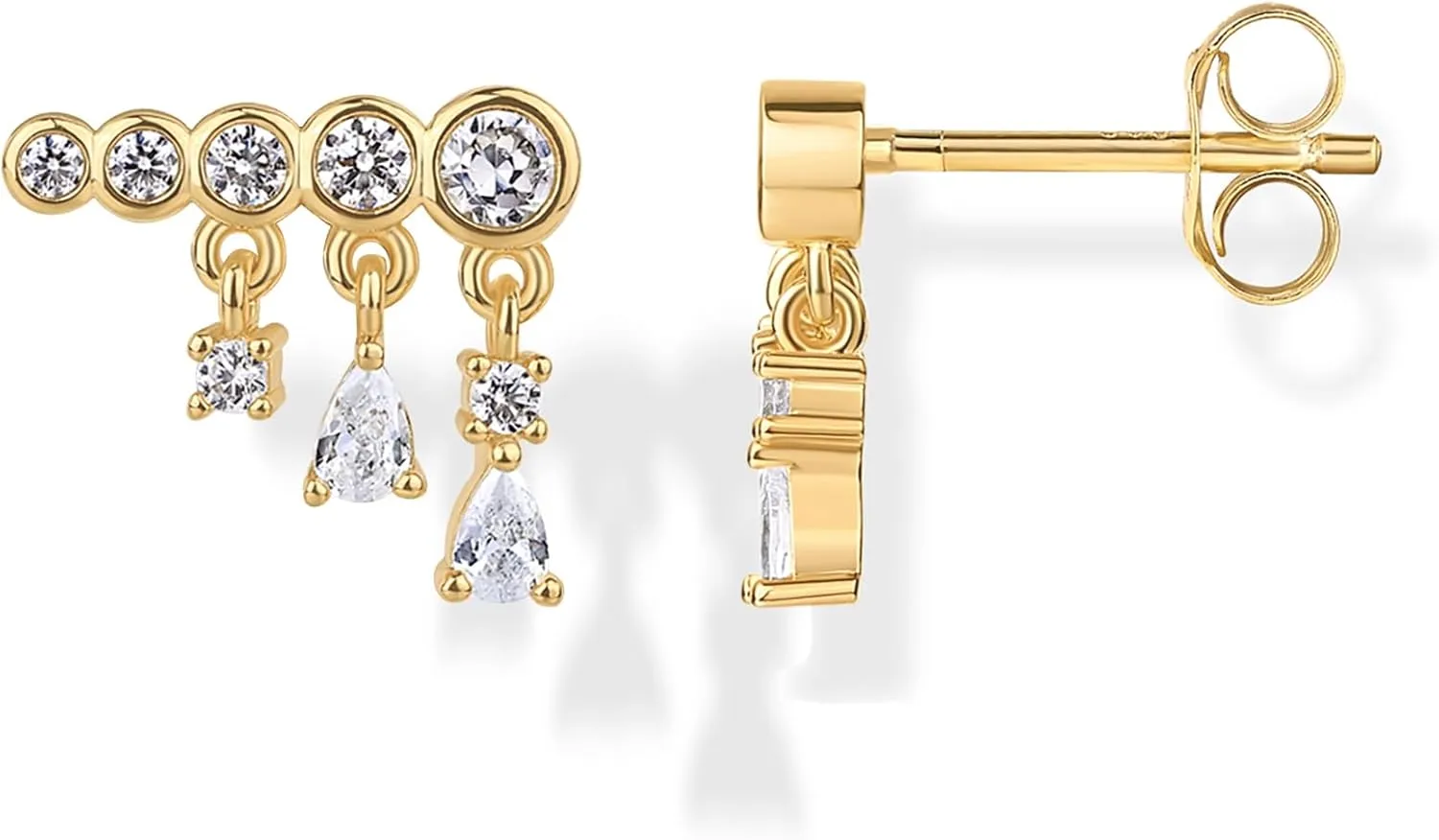PAVOI 14K Gold Plated Sterling Silver Posts Drop Dangle Cubic Zirconia Stud Earrings for Women | Gold Statement Gradient Crawler Studs Earring