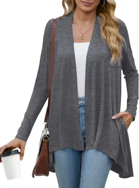 POGTMM Women's Open Front Casual Long Sleeve Lightweight Drape Cardigans Sweater Duster with Pockets (S-3XL)