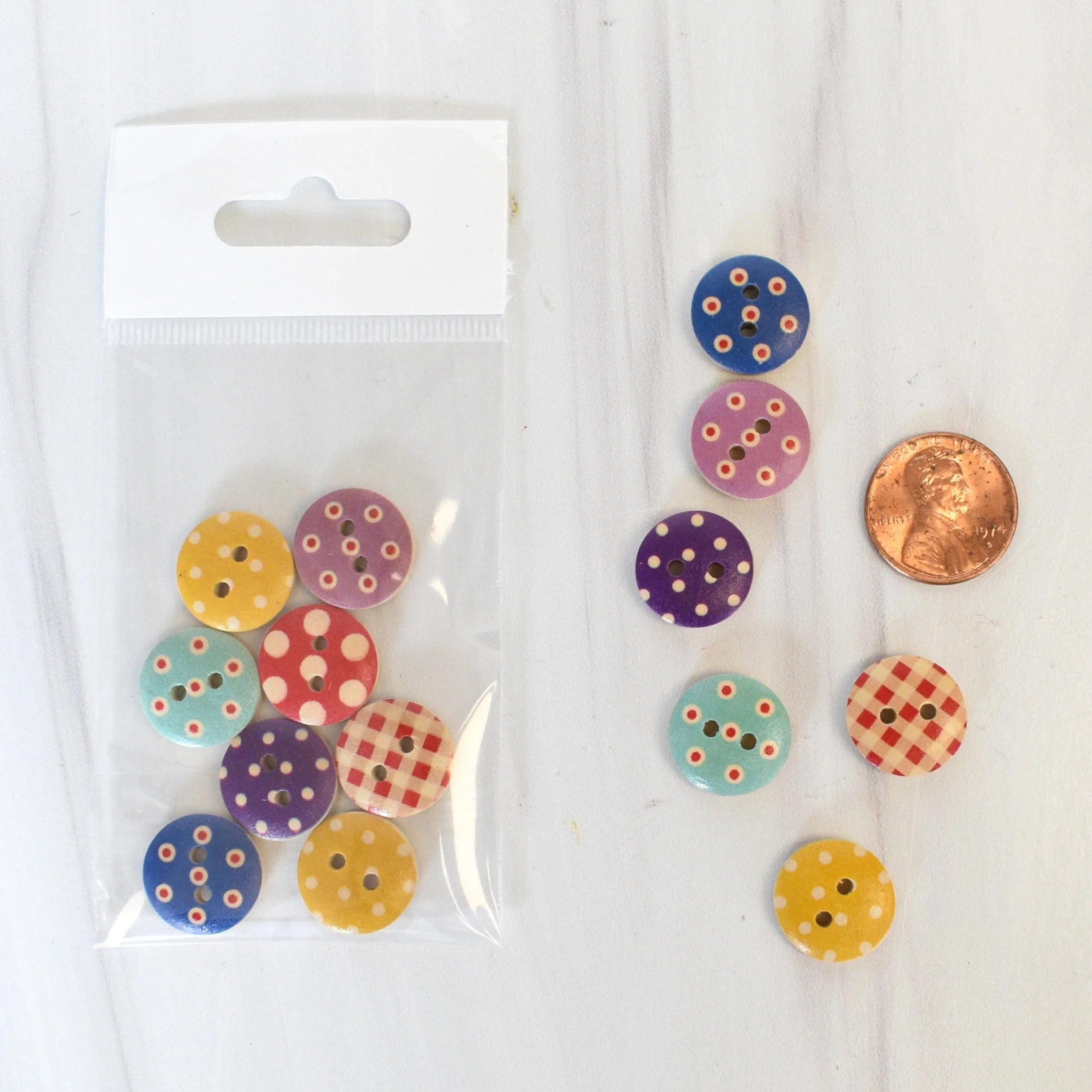 Polka Dot & Gingham Wooden Button 3/8"