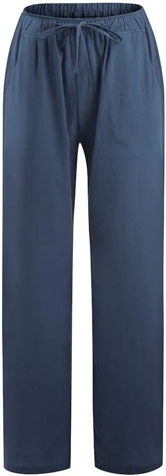 RKSTN Women's Cotton Linen Pants Summer Wide Leg Drawstring High Waist Palazzo Pant 2025 Casual Loose Trousers with Pockets