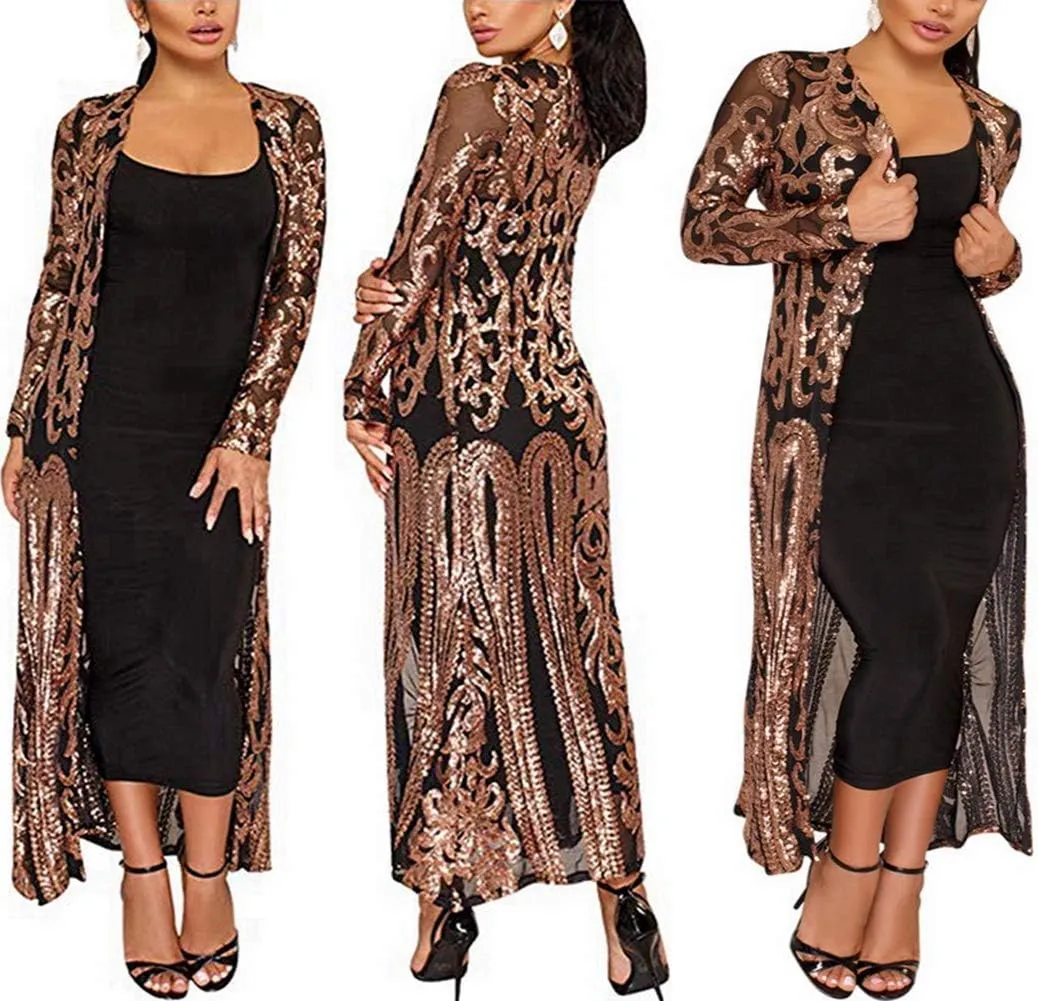 Sequin Cardigans Duster Sparkly Blazer Jackets Long for Women Evening