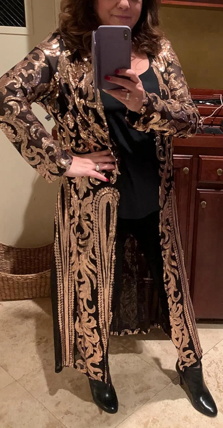 Sequin Cardigans Duster Sparkly Blazer Jackets Long for Women Evening