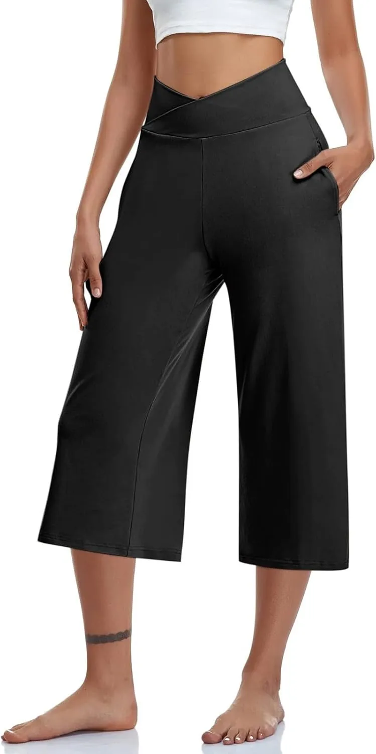 Summer Capri Pants for Women High Waist Workout Legging with Pockets Tummy Control Leggings Crop Straight Yoga Pant