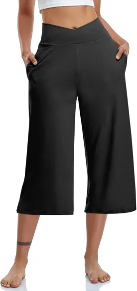 Summer Capri Pants for Women High Waist Workout Legging with Pockets Tummy Control Leggings Crop Straight Yoga Pant