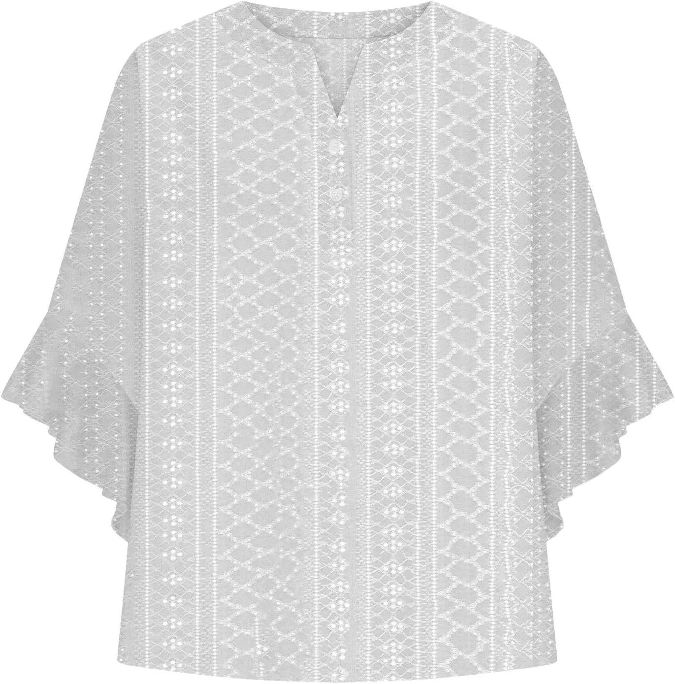 Summer Tops for Women Ruffle 3/4 Sleeve Shirts Boho Button Down Henley Tshirt Loose Floral Print Dressy Tunic Blouse