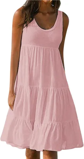 Sundresses for Women 2025 Sleeveless Cute Petite Mini Dress Tiered Summer Flowy Boho Sundress Beach Wear