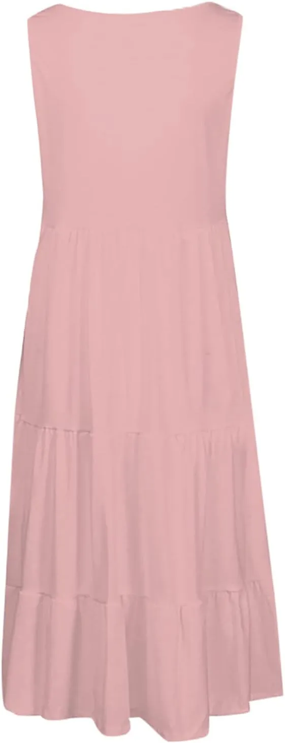 Sundresses for Women 2025 Sleeveless Cute Petite Mini Dress Tiered Summer Flowy Boho Sundress Beach Wear