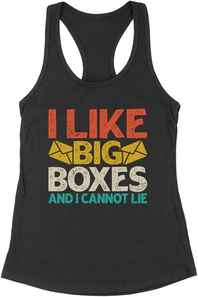 TeesAndTankYou I Like Big Boxes Postal Worker Tank Top Fitted Racerback Women's