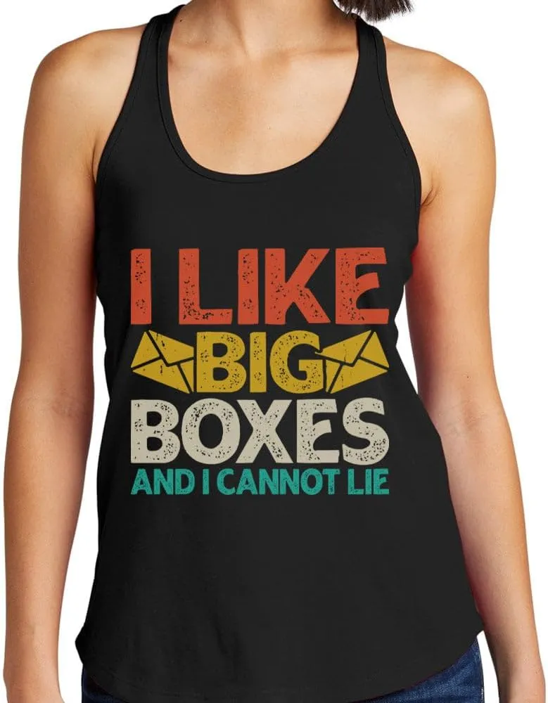 TeesAndTankYou I Like Big Boxes Postal Worker Tank Top Fitted Racerback Women's