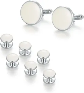 UJOY Cufflinks and Studs Set Blanks Round 4 Colors Shirt Tuxedo Buttons Packed in Cufflink Box for Men