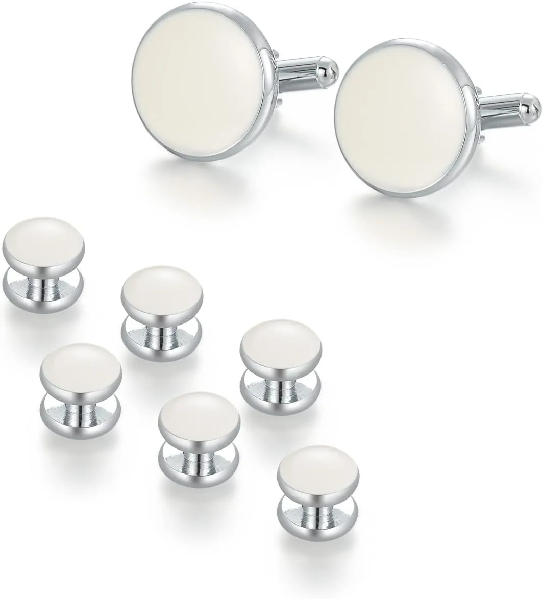 UJOY Cufflinks and Studs Set Blanks Round 4 Colors Shirt Tuxedo Buttons Packed in Cufflink Box for Men