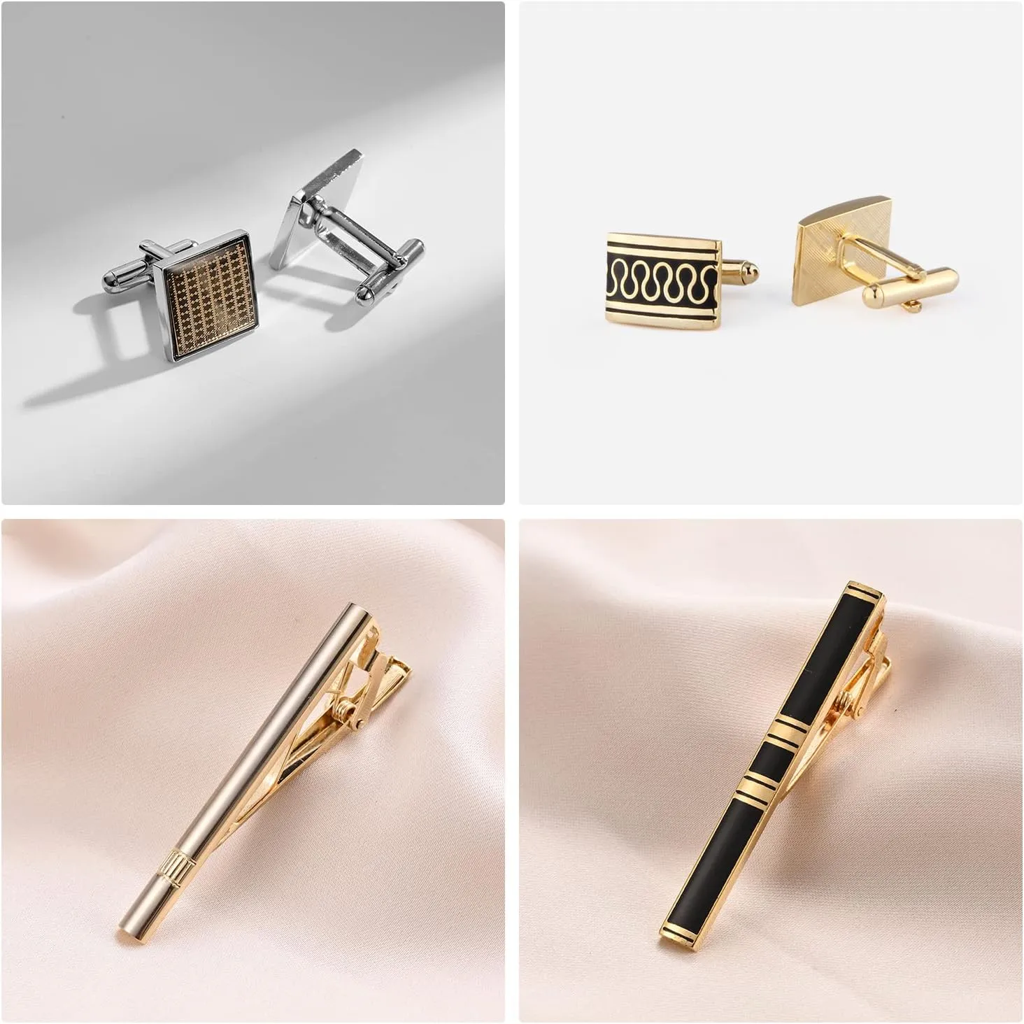 UJOY Mens Cufflinks and Tie Clips Set 12 PCS Formal Business Shirts Dress Necktie Pins Buttons Cuff Link Box Packed