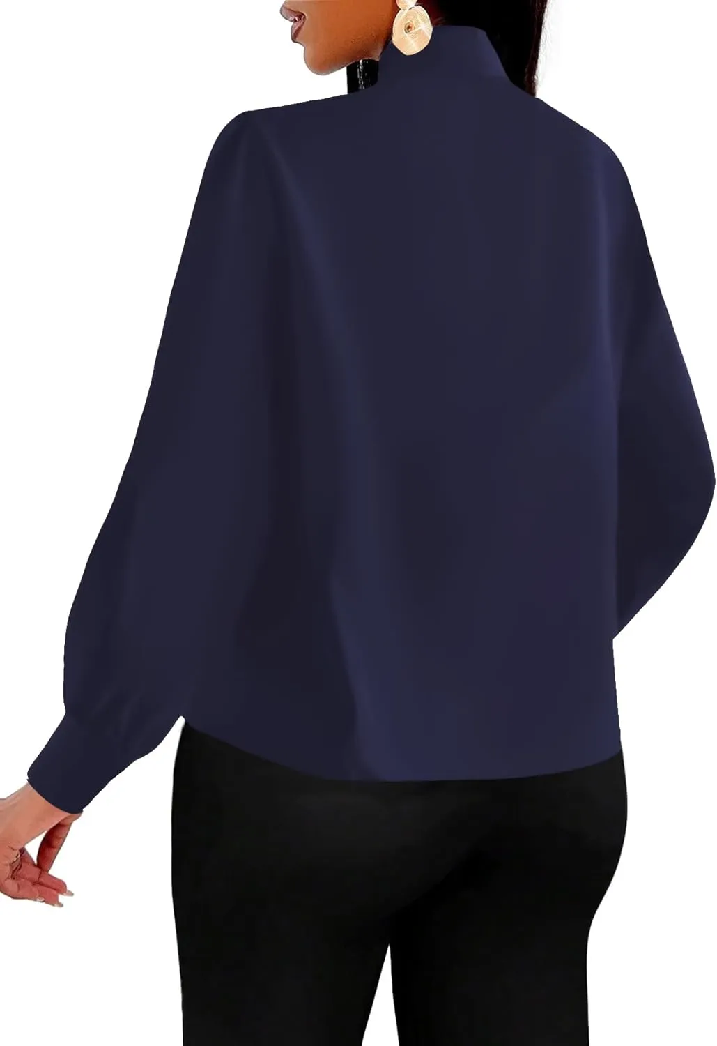 Vrtige Women's Elegant Bow Tie Neck Long Sleeve Blouse Office Shirt Top
