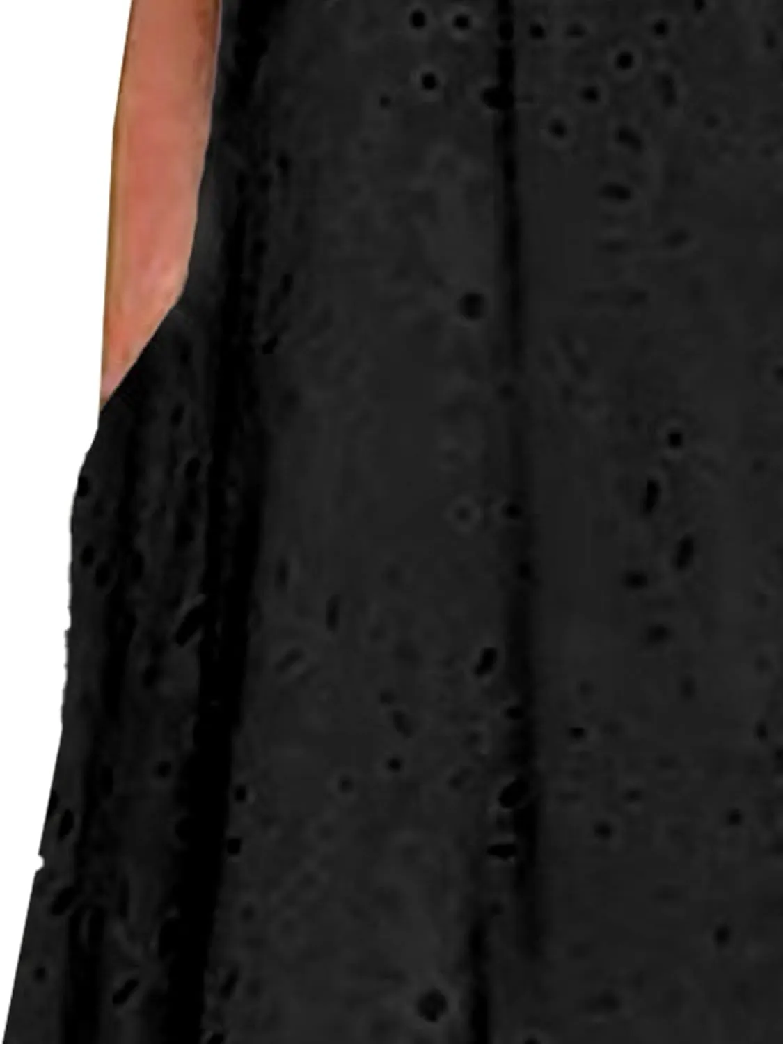 Women Summer Ruffle Hem Floral Lace Eyelet Dress Casual Notch Neck Midi Tunic Dress with Pocket 2025 Trendy