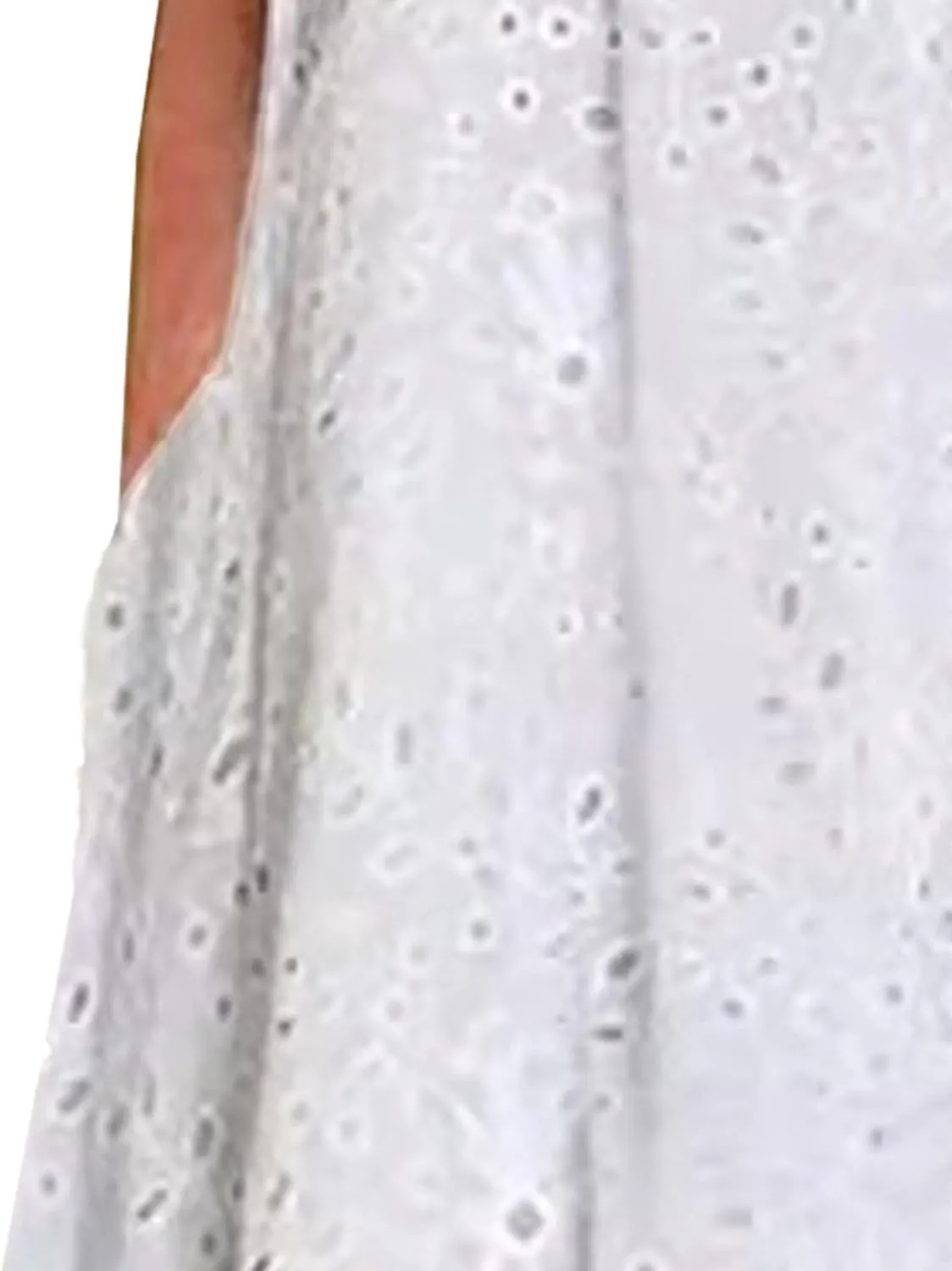 Women Summer Ruffle Hem Floral Lace Eyelet Dress Casual Notch Neck Midi Tunic Dress with Pocket 2025 Trendy